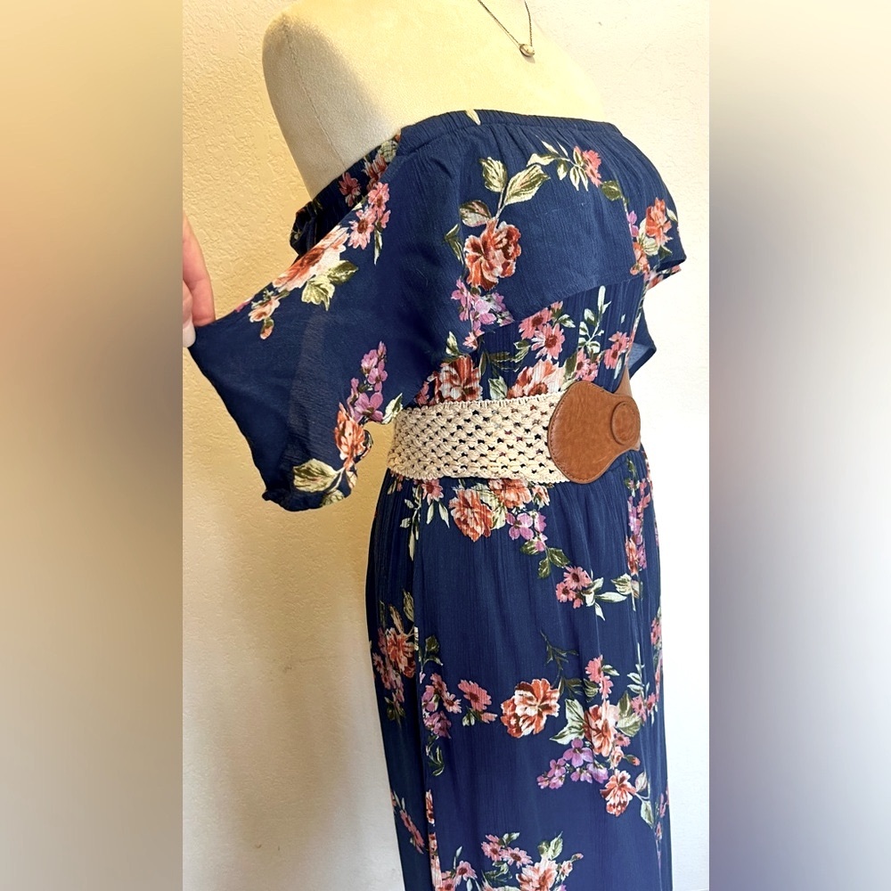 Navy Floral Romper/ Dress, 100% Rayon, Size Large
